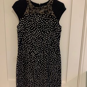 Beaded navy cocktail dress